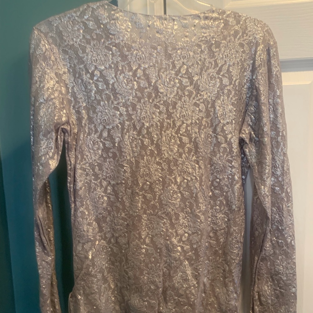 NWT Hanky Panky Silver Metallic Lace Top Size Medium